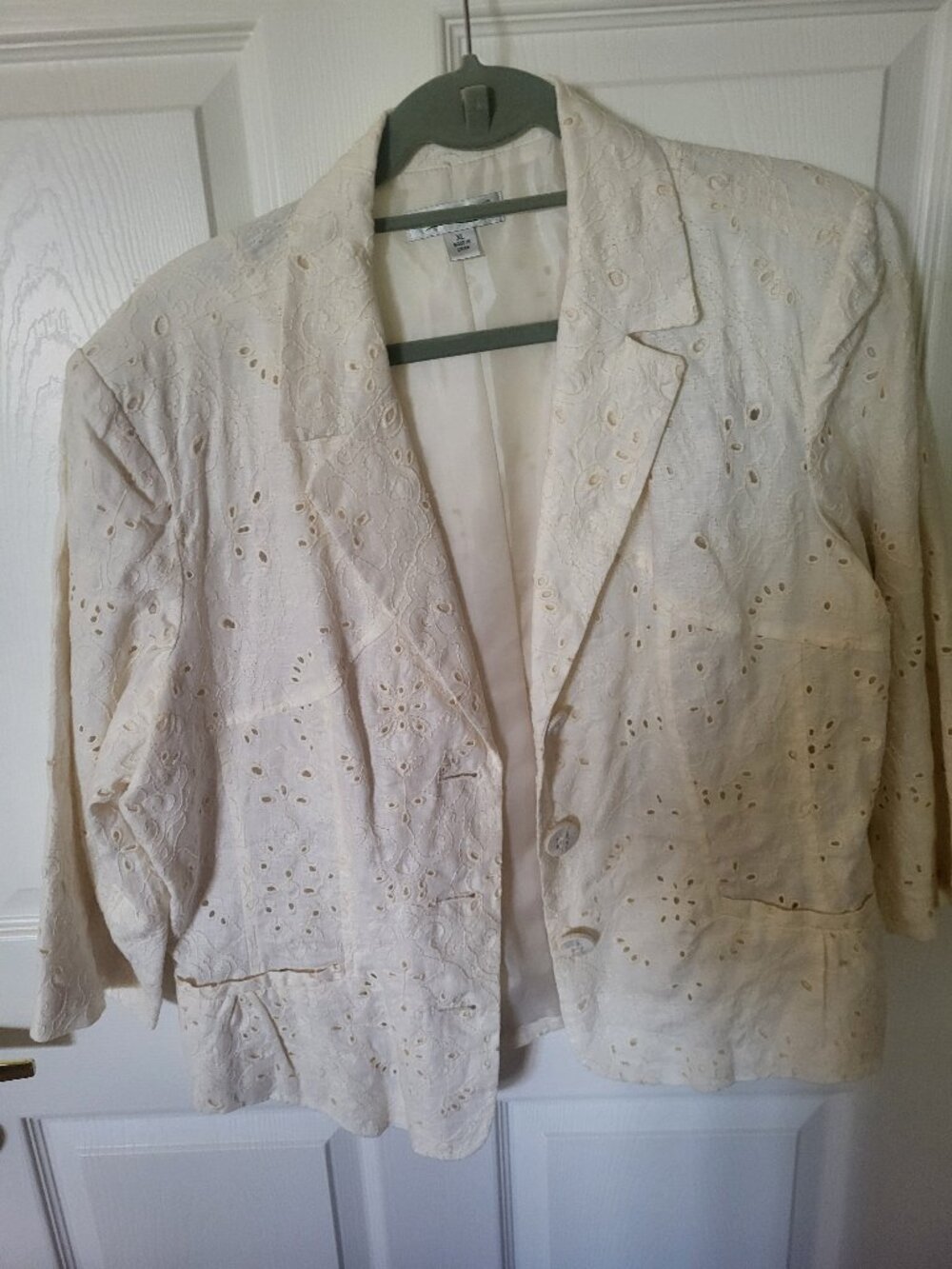 Coldwater Creek Eyelet Blazer Jacket Cream Off-White Size XL